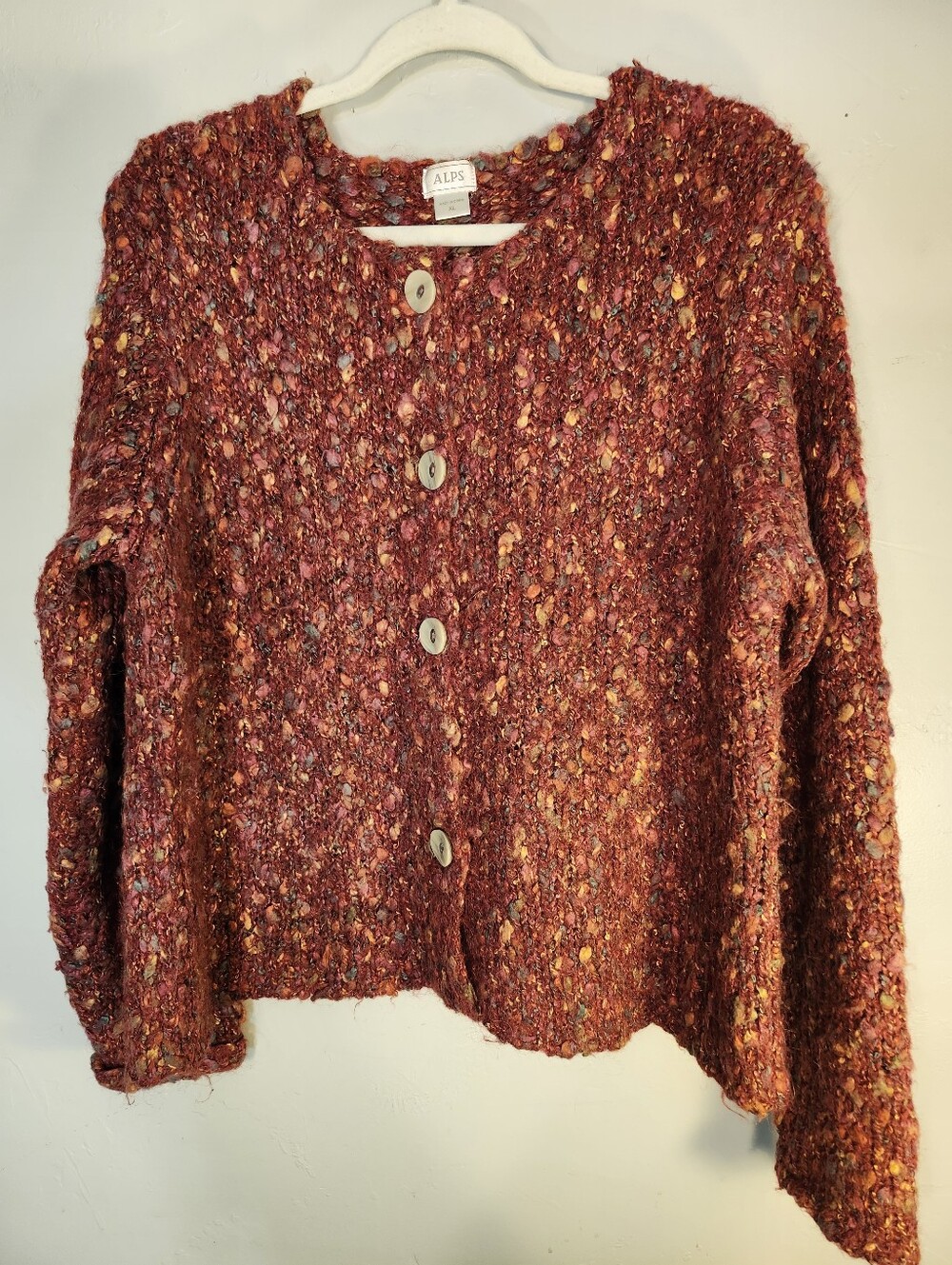 Alps Mohair/Alpaca Blend Rust Marled Button-Front Cardigan So Soft